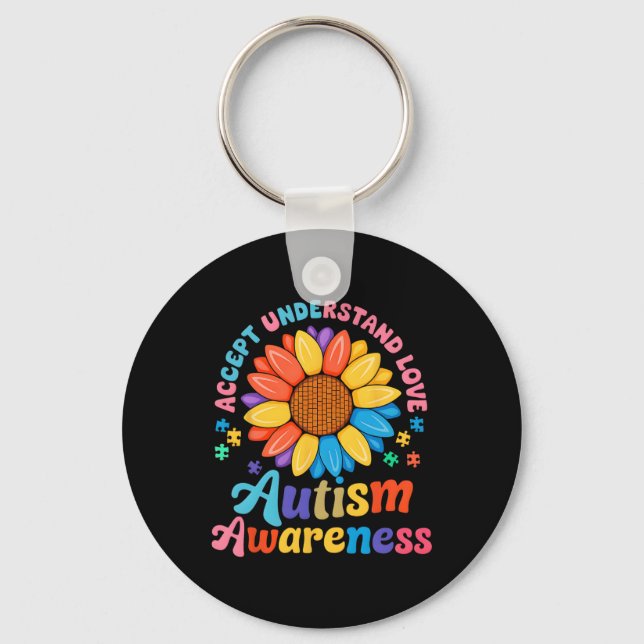 Accept Understand Love Funny Neurodiversity April  Keychain (Front)