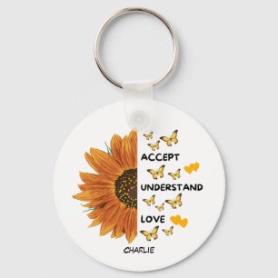 Accept, Understand, Love Motivational Quotes Name Keychain