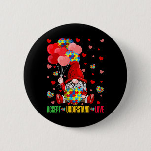 Accept Understand Love Puzzle Autism Heart Gnome V 2 Inch Round Button