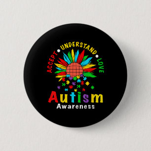 Accept Understand Love Sunflower Autism Awareness 2 Inch Round Button