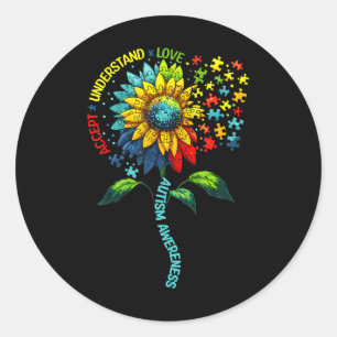 Accept Understand Love Sunflower Autism Awareness Classic Round Sticker