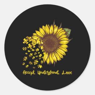 Accept Understand Love Sunflower Autism Awareness  Classic Round Sticker