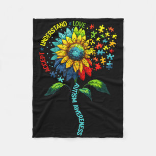 Accept Understand Love Sunflower Autism Awareness  Fleece Blanket