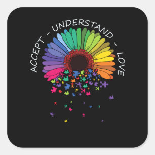 Accept Understand Love Sunflower Autism Awareness  Square Sticker