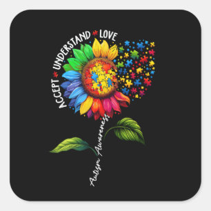 Accept Understand Love Sunflower Autism Awareness  Square Sticker
