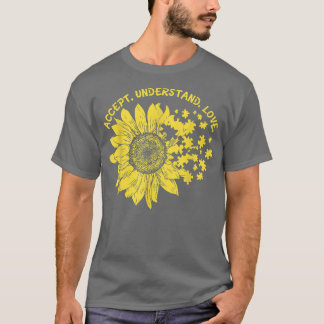 Accept Understand Love Sunflower  Autism Awareness T-Shirt