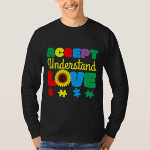 Accept Understand Love Sunflower Puzzle Autism Awa T-Shirt