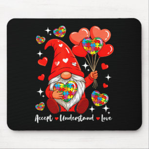 Accept Understand Valentine Hearts Gnome Design Mouse Pad