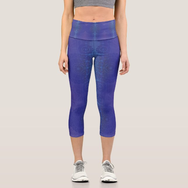 Acceptance | Blue Indigo Violet Boho Medallions Capri Leggings (Front)