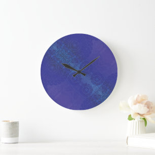 Acceptance   Blue Indigo Violet Boho Medallions Large Clock