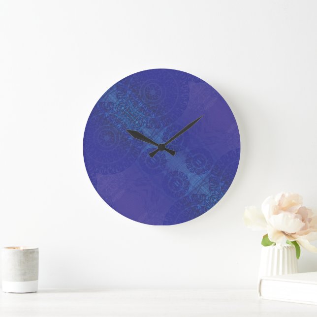 Acceptance | Blue Indigo Violet Boho Medallions Large Clock (Home)