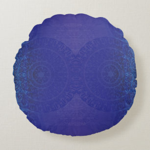 Acceptance   Blue Indigo Violet Boho Medallions Round Pillow