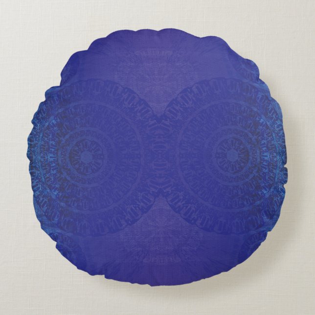Acceptance | Blue Indigo Violet Boho Medallions Round Pillow (Front)
