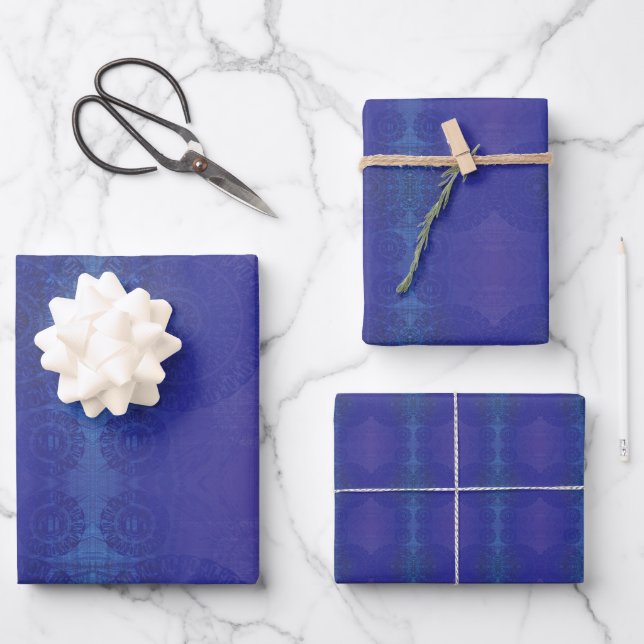 Acceptance | Blue Indigo Violet Boho Medallions Wrapping Paper Sheet (Front)