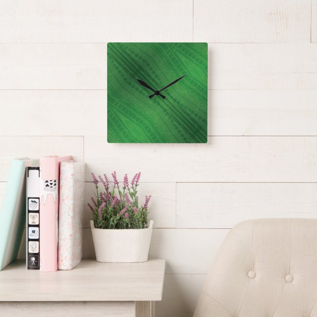 Acceptance | Green Eclectic Boho Pattern Square Wall Clock (Reading Room)