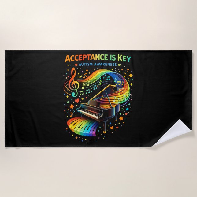 Acceptance Is Key Autism Awareness Beach Towel (Front)