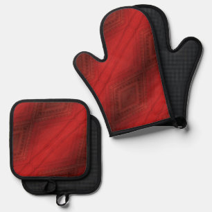 Acceptance Red Eclectic Boho Pattern Oven Mitt & Pot Holder Set