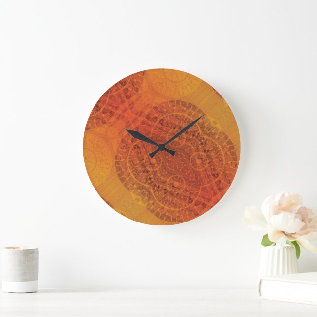 Acceptance | Red Orange Yellow Boho Medallions Large Clock (Home)