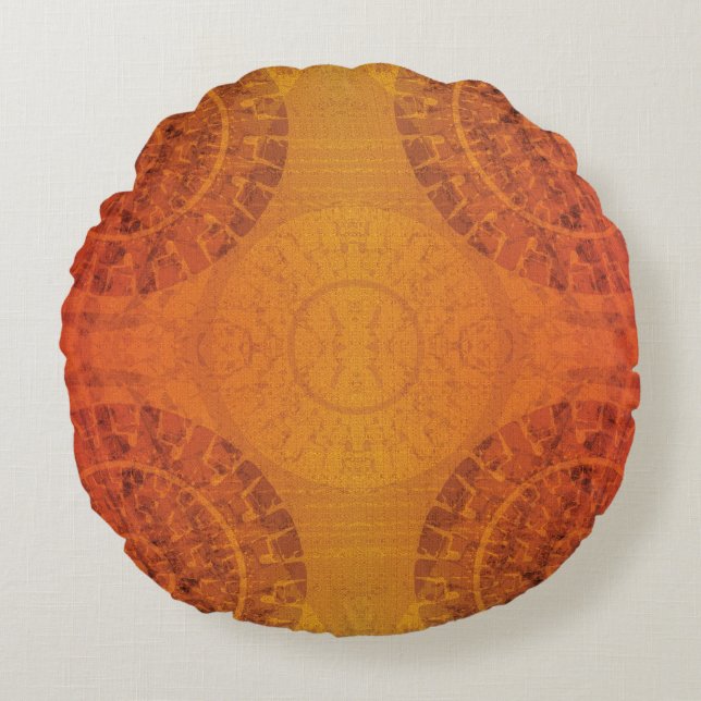 Acceptance | Red Orange Yellow Boho Medallions Round Pillow (Front)