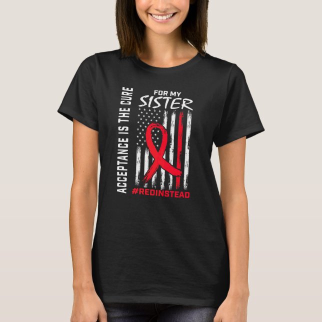 Acceptance Redinstead Wear Red Instead Autism Sist T-Shirt (Front)