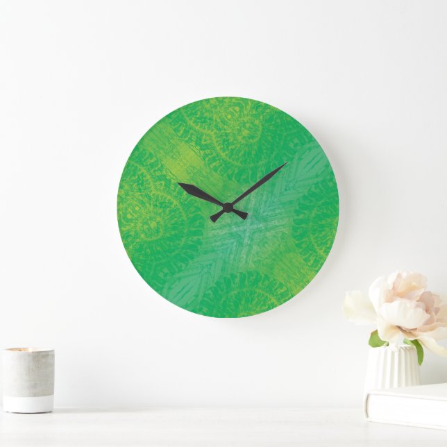 Acceptance | Yellow Green Blue Boho Medallions Large Clock (Home)