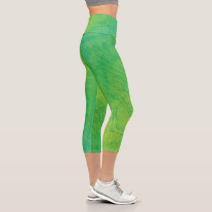 Acceptance Yellow Green Blue Shibori Pattern Capri Leggings