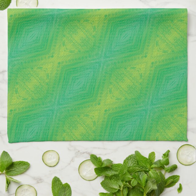 Acceptance | Yellow Green Blue Shibori Pattern Kitchen Towel (Folded)