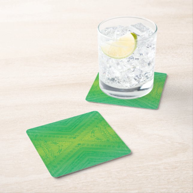 Acceptance | Yellow Green Blue Shibori Pattern Square Paper Coaster (Insitu)