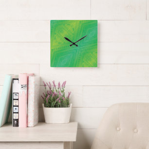 Acceptance   Yellow Green Blue Shibori Pattern Square Wall Clock
