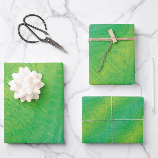 Acceptance | Yellow Green Blue Shibori Pattern Wrapping Paper Sheet (Front)