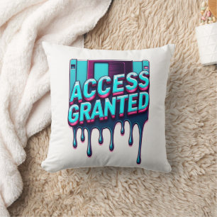 Access Granted Retro Hacker Floppy Disk Graphic Throw Pillow