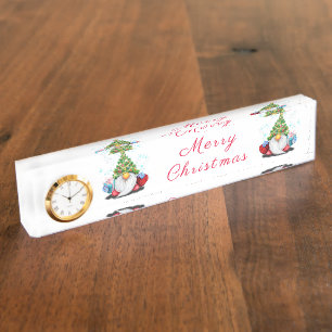 Accessoires de bureau Plaque avec horloge Gnome de