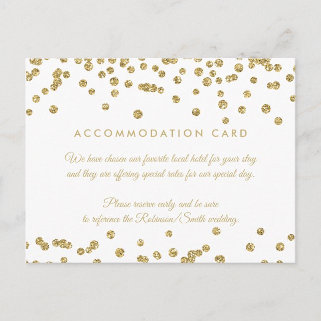 Accommodation Gold Faux Glitter Confetti White Postcard (Front)