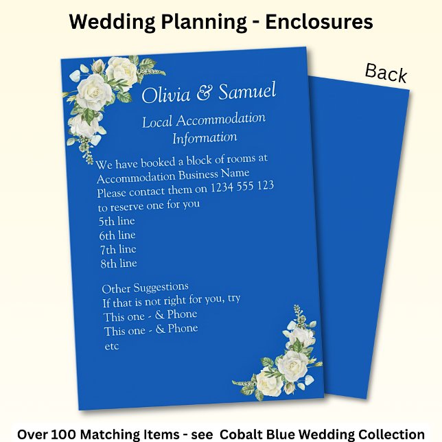 Accommodation Info - Cobalt Blue & White Roses Enclosure Card (Creator Uploaded)