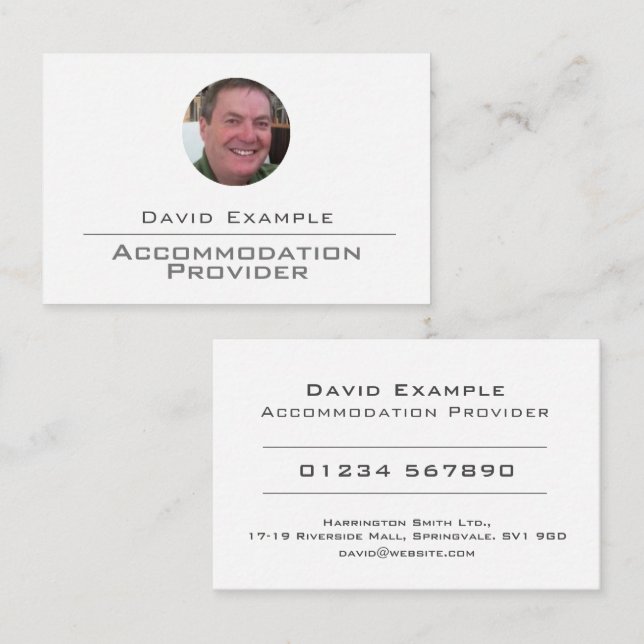 Accommodation Provider with Photo of Holder Business Card (Front/Back)