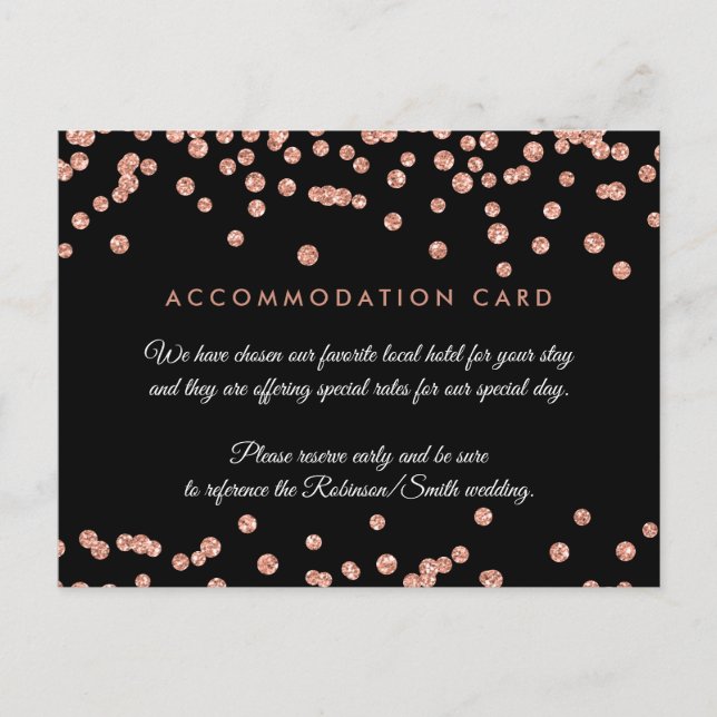 Accommodation Rose Gold Glitter Confetti Black Postcard (Front)