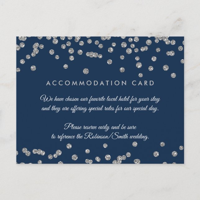 Accommodation Silver Faux Glitter Confetti Navy Postcard (Front)