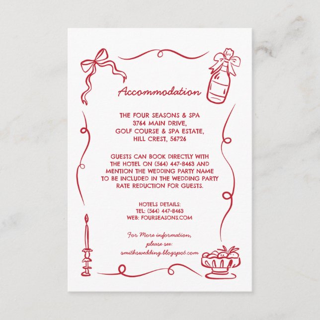 Accommodation Wedding RSVP Whimsical Hand Drawn Enclosure Card (Front)