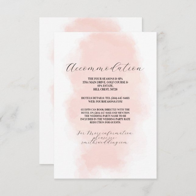 Accommodation Wedding Watercolor Peach Wash  Enclosure Card (Front/Back)