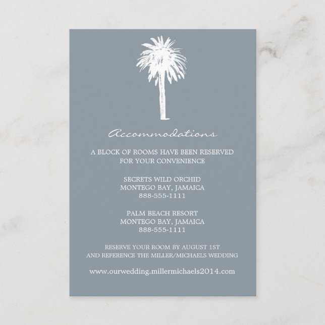 Accommodations Classy Grey Palm Tree Enclosure Card (Front)