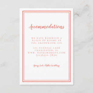 Accommodations Simple Coral Wedding Minimalist Enclosure Card