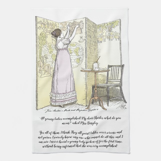 Accomplished Ladies, Jane Austen Pride & Prejudice Kitchen Towel (Vertical)
