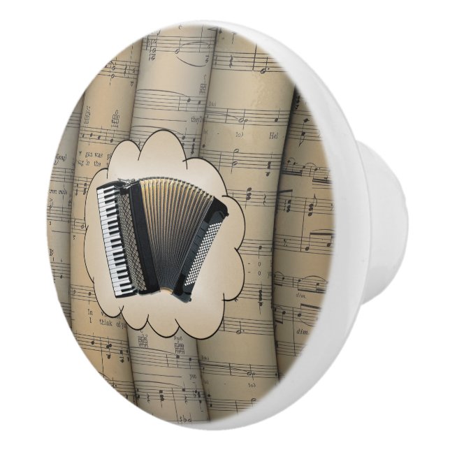 Accordion ~ Cloud ~ Rolled Sheet Music Background~ Ceramic Knob (Right)
