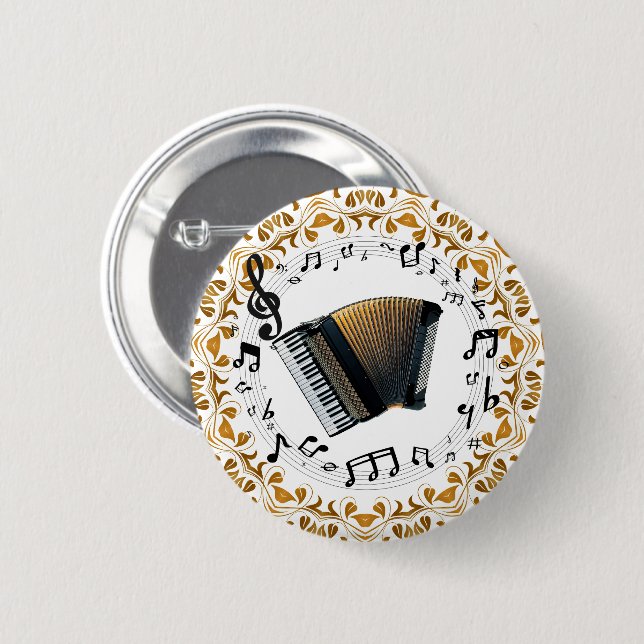 Accordion design in elegant black and gold 2 inch round button (Front & Back)