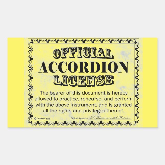 Accordion License Rectangular Sticker (Front)