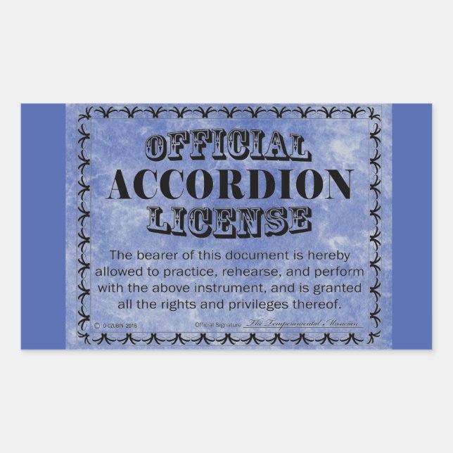 Accordion License Rectangular Sticker (Front)