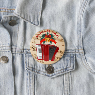 Accordion Music, Christmas Design, 3 Inch Round Button