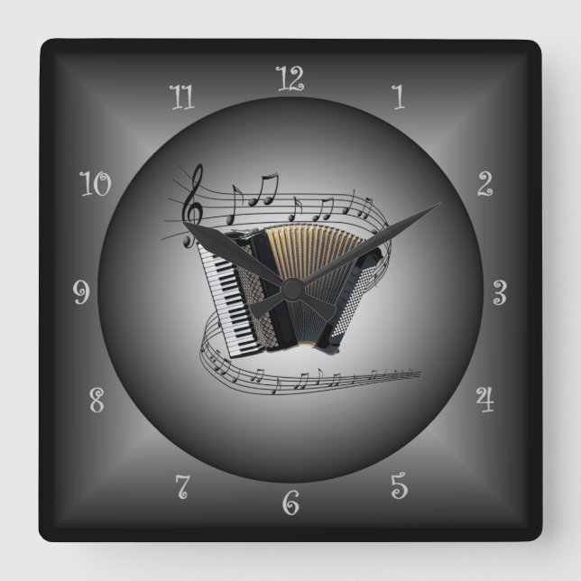 Accordion ~Musical Globe ~Musical Instrument~Scale Square Wall Clock (Front)