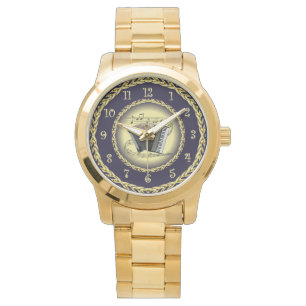 Accordion ~ Musical Scroll ~ Gold/Navy Blue ~ Watc Watch