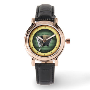 Accordion on Sheet Music~Green on Gold Background~ Watch